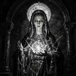 Our Lady of Splintered Glass. Dark Fantasy, Film Noir, Black and White. High Contrast, Mike Mignola, D&D, OSR