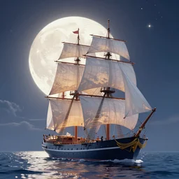 Beautiful sailing ship in the moon light with backlight  ” Beautiful Dreamscape, Digital art, concept art, detailed, lovely colors, Art station,3-D 4K, beautiful background, matte painting, ,