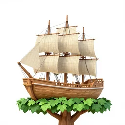A Wooden ship on a tree, digital art