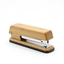 bamboo stapler, 8k product photo, isolated on a pure white background, centered, entire object in frame, sharp focus, soft studio lighting