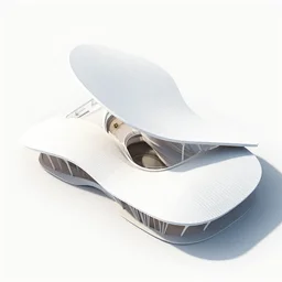 sculptural pleated curved roof planes lift and descend creating shade and architectural expression, dramatic form, 3 d top view axonometric, architecture, lightweight structures, isometric view