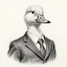a professional high detailed pencil sketch of an anthropomorphic duck wearing a suit.