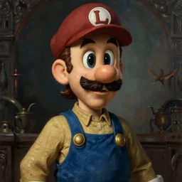 An ultra realistic portrait painting of Luigi in the style of Frank Frazetta, 4k, Ultrarealistic, Highly Detailed, Dark Fantasy, Epic Lighting
