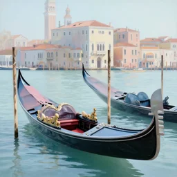 venetian gondolas in the style of dali, pastel colors, chiaroscuro, bleached colors, cold shades, perfect beautiful, palette knife, surreal
