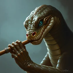 a detailed portrait of a snake playing a flute by justin gerard and greg rutkowski, digital art, realistic painting, dnd, dungeons & dragons, character design, trending on artstation