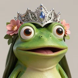complex 3 d render, ultra detailed, realistic portrait of pepe the frog, face, pepe the frog, happy frog, wearing filigree silver elven circlet, wide open eyes, round catchlights, flowers in hair, brown eyeshadow, mauve lips, natural makeup, 8 5 mm lens, beautiful, studio portrait, goddess,