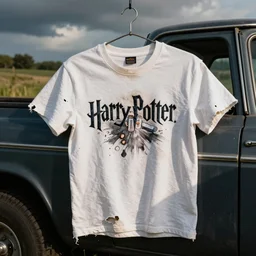 Harry Potter, beat up shirt, Natural Light, old pickup truck