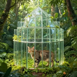 cat building fortress jungle glass
