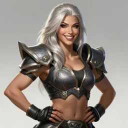 a highly detailed illustration of beautiful platinum blonde woman wearing mma gear, dramatic laughing smile pose, intricate, elegant, highly detailed, centered, digital painting, artstation, concept art, smooth, sharp focus, league of legends concept art, WLOP