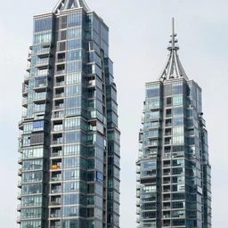 two high towers with stacked makeshift squatter shacks made up of glass, hasselblad, fine details, photographed by julie blackmon