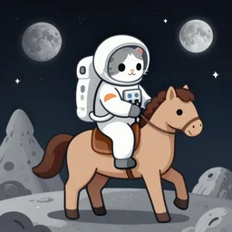 a kitten astronaut riding a horse on the moon