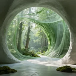“Hyper realistic,interior design,organic form,plaster, green,transparency, view of forest,Future design,architecture design,parametric architecture,covers by textile,environment,morning light,Cinematography,mega scans,cinematic,hyper realistic,photo real,cinematic composition,highly detailed,vray,8k render, extremely realistic”