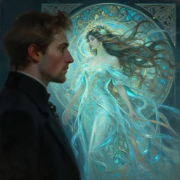 side profile portrait painting of lawren harris, deep focus, maya ali, wind sorceresses, gloomhaven, luminescent, fantasy, intricate, elegant, highly detailed, luminescent, octane render aesthetic, matte painting concept art, sharp focus, illustration, art by artgerm and greg rutkowski and alphonse mucha