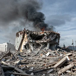 dynamic photo of destroyed after nuclear bombardment vladivostok, great composition,