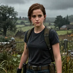emma watson, still next - gen ps 5 game call of duty warzone 2 0 2 4 remaster, graphics mods, heavy rain at night, england, rtx reflections, english countryside, photorealistic screenshot, extremely detailed, unreal engine, 4 k, 5 0 mm bokeh, call of duty remastered, artstation