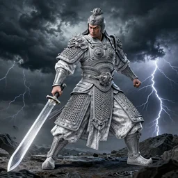 ancient ntricate line drawings of a chinese anicientwarrior in clothes with a broadsword, down hard, dark cloud and lightning on the grounddramatic lighting, cg, whole body, extremely detailed, 8 k, sophisticated