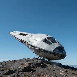 photo of the crashed alien spaceship, crashed alien spaceship, spacecraft, science, unknown, clear mountaintop trail