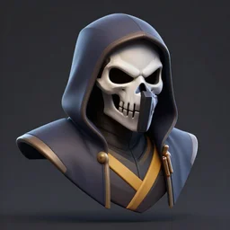 hooded skull, with mortal kombat scorpion style facemask, stylized stl, 3 d render, activision blizzard style, hearthstone style, crash bandicoot artstyle