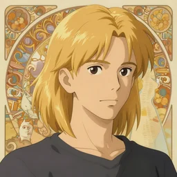 pretty young man with shoulder length shiny shimmering golden blond hair, half body shot, path traced, highly detailed, high quality, digital painting, by studio ghibli and alphonse mucha, leesha hannigan, hidari, disney