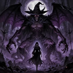 ghost witch summons a monstrous demon, anime illustration