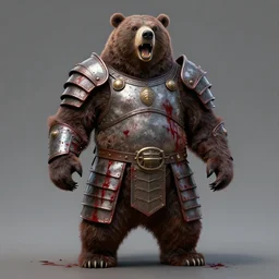 a full body painting of a giant bear wearing armor, roaring, blood, realistic, detailed, matte painting, 8 k, artstation,