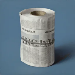 painting of a very thick roll of newspaper standing on end against a blue background, by ivan seal, surreal art, dull