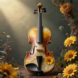a magical violin made of marble, 🌼🌻🍂, 8 k, matte painting, early morning light, cinematic light, in the style of mark ryden and mc escher and ernst haeckel,