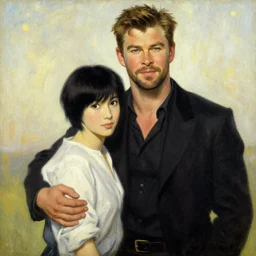 christopher hemsworth, painting by j. c. leyendecker, yoji shinkawa, katayama bokuyo