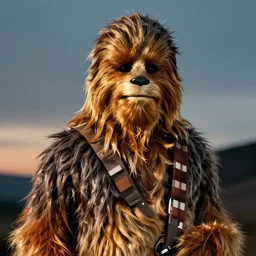 photographic portrait of chewbacca with a balding head, cinematic photography, 35mm, evening light