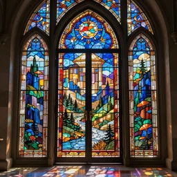The gate to the eternal kingdom of stained glass, fantasy, digital art, HD, detailed.