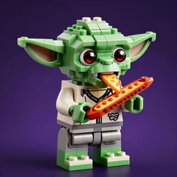 yoda stoned with bloodshot eyes eating doritos, 1 9 8 5 lego set