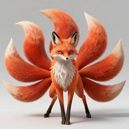 prompt A beautiful red orange kumiho, nine fox tails, detailed, 8k, trending on artstation, Peter Mohrbacher
