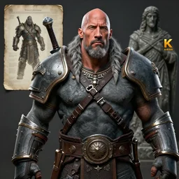 a digital art portrait of grey scin dwayne johnson as wild barbarian with warhammer, dark souls character sheet, stone statue, 4 k, ultra detail, volumetric lighting, unreal engine, octane render
