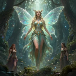 a divine fairy druid forest goddess ascending into a new universe, in the style of wlop and vanessa lemen and charlie bowater, illustration, epic, fantasy, hyper detailed, unreal engine, ray tracing