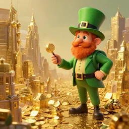 a leprechaun discovering a lost city made of gold, digital art, trending on artstation, hdr, super detailed