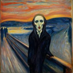 carmilla vampire, expressionist painting, by edvard munch, catacombs