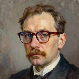 ( ( a beautiful 8 k photorealistic masterpiece oil painting ) ( of ( max weber with opaque red and blue tinted glasses ) ) ) ( hyperrealism ) ( 1 6 k ) ( trending on artstation )