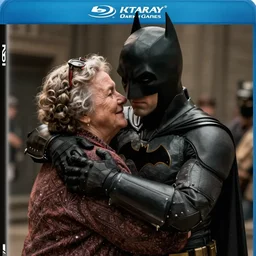 a screenshot from the dark knight where batman hugs a grandma, 4 k, blu - ray