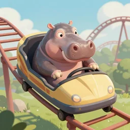 a portrait of a hippo riding in a roller coaster, illustration, digital art, trending on artstation, unreal engine