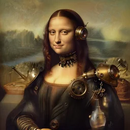 A portrait of a steampunk cyborg by Leonardo da Vinci