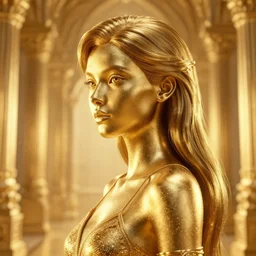 girl god with gold skin, portrait, backlite, octane render, 3 d render, global illimination, gold palace