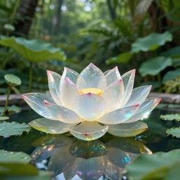 a hawaiian lotus pond, verdant lush jungle, in the style of danielle noelle, f / 2. 8, ultra - hd, amoled, ray tracing global illumination, spiritual vibes, transparent, translucent, iridescent, ray tracing reflections, de - noise, vfx, sfx, insanely detailed and intricate, elegant, ornate, hyper realistic, ultra - realistic, hd octane render, 8 k