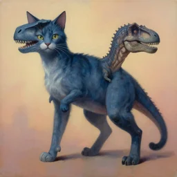 painting of hybrid cat and ( ( ( ( trex ) ) ) ) fused together, intercrossed animal, by zdzislaw beksinski, by lewis jones, by mattias adolfsson, cold hue's, warm tone gradient background, concept art, digital painting