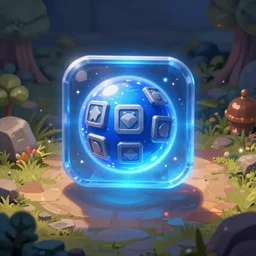 illustrated videogame detailed glowing blue inventory icon for a blue glowing sphere, magical, game ui asset design