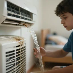 dirty water flowing from the dirty air - conditioning machine in the bedroom of a young teenager, blurred, faded, depth of field, ultra realistic, very detailed, by gerhard richter, nadav kander, 8 k hyper realistic detailed cinematic still