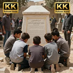 picture of palestina boys criend in mother tomb, image upscaler, hyperrealistic, very details, hd image, 4 k, pulitzer award winner