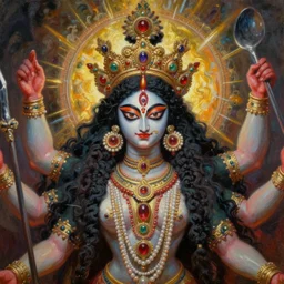a single portrait of the goddess kali by Jovana Rikalo, by roberto ferri, by austin osman spare, by tom bagshaw, by ruan jia, a delicate oilpainting, highly ornamental
