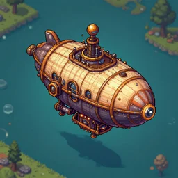 airship in steampunk, pixel art, ArtStation, isometric view. Game RPG