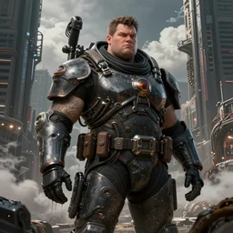 portrait of a fat man sci fi soldier ranger, brutalist city architecture, dark epic, cables and wires, high details, ceremonial clouds, dripping paint, fibonacci rhythm, artstation, art germ, wlop, pablo dominguez, sabbas apterus, award - winning, artstation