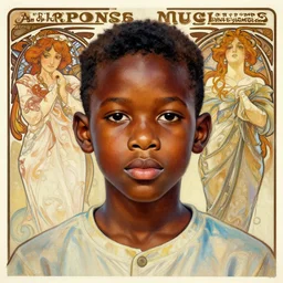 colourful upper half portrait of an african boy with proportions in the style of jan op de beeck - presented in magazine collage style, art by hsiao - ron cheng & alphonse mucha, magazine collage, highly detailed, caricature, digital painting, concept art, ray tracing, illustration, smooth, sharp focus, intricate, symmetry, pinterest, behance, artstation